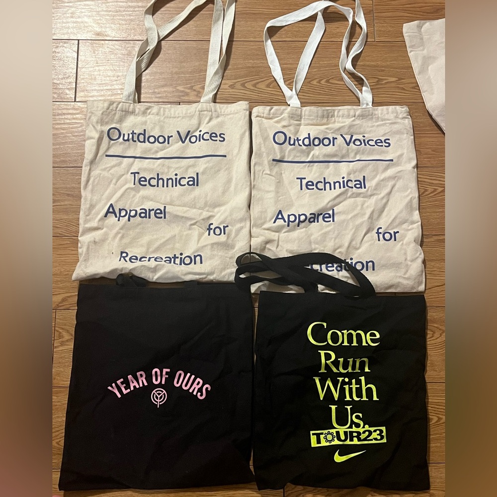 Assorted cavas totes- Outdoor Voices, Year of Ours, Nike